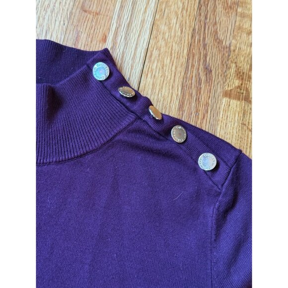 Calvin Klein Purple Long Sleeve Sweater With Ribbed Mock Neck Button Detail - Picture 4 of 10